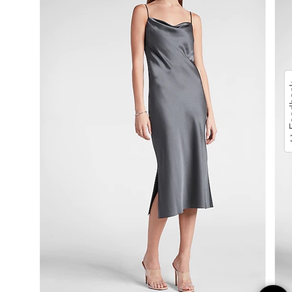 Satin Cowl Neck Midi Slip Dress